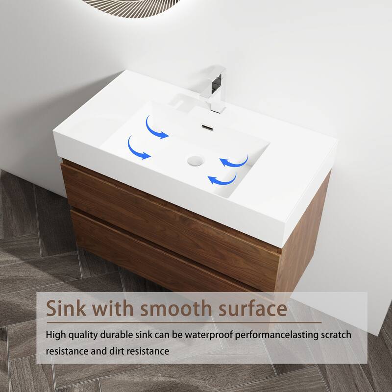 24/30/36 Single Sink Wall-Mounted Bathroom Vanity with Integrated Thick Edge Resin Sink