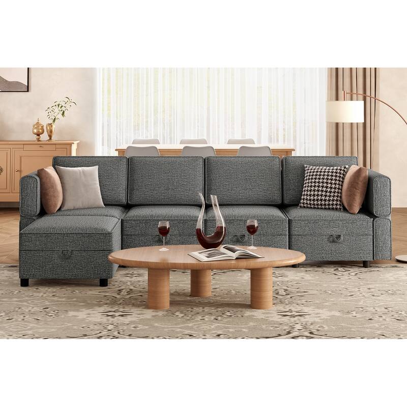 Aiden Modern Sectional Sofa with Storage Seats Upholstered Chenille Fabric - 5-seat sofa