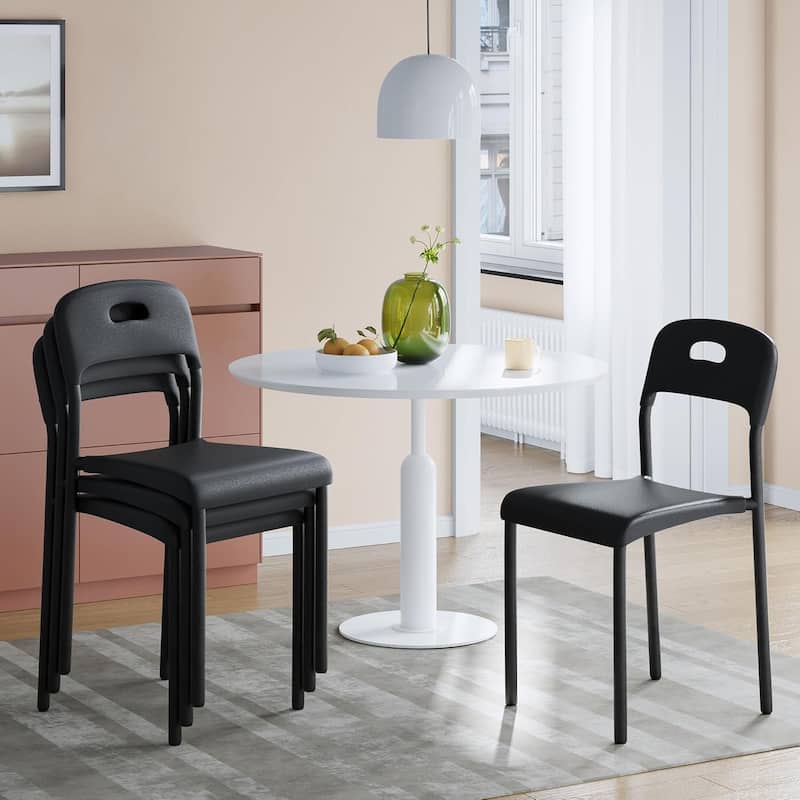 Outdoor Patio Dining Chairs, Stackable Plastic Kitchen Chairs, Steel Legs Support