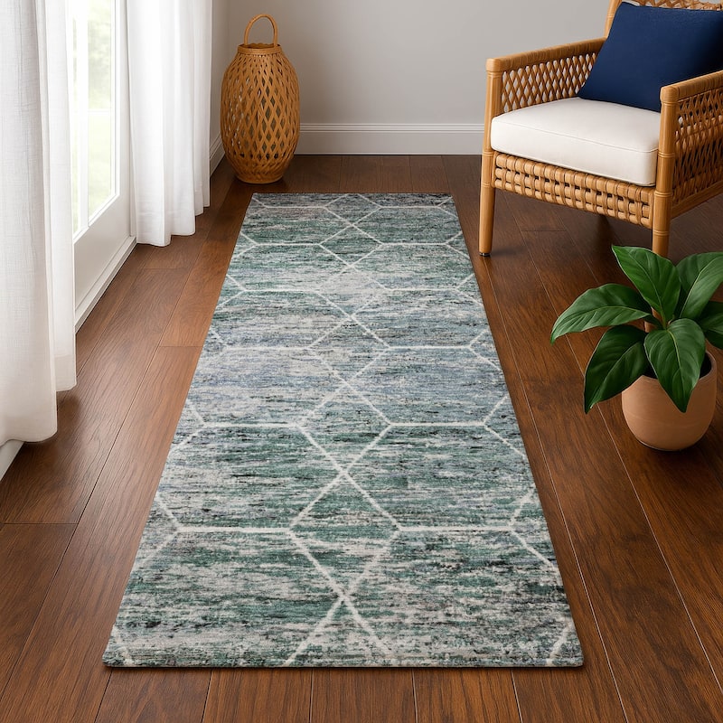 Premium Washable Super Soft Geo Abstract Mayfield Rug - Teal - 2'3" x 7'6"