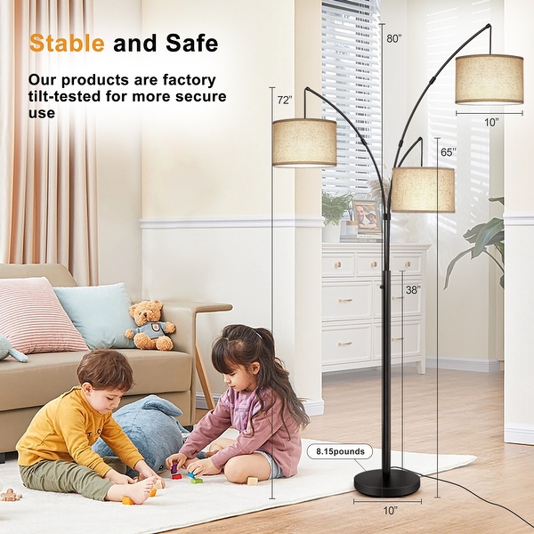 Netin 80 3 Light Arc Floor Lamp with Remote Control Dimmable 3 Color Temperature Modern Tall Standing Lamp Bed Bath Beyond 39008173