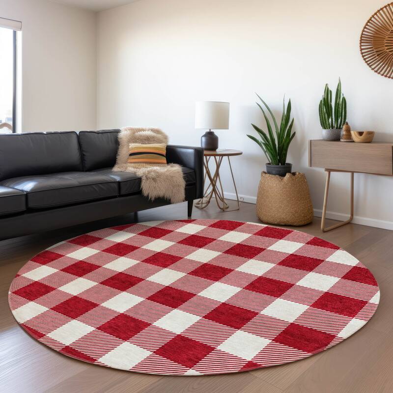 Premium Washable Super Soft Plaid Mayfield Rug - Red - 8' x 8'
