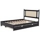 preview thumbnail 11 of 13, Trundle Platform Bed Queen Size Bed Frame and Twin Size Trundle, with Unique Rattan Headboard 2 Storage Drawer, Elegant Espresso