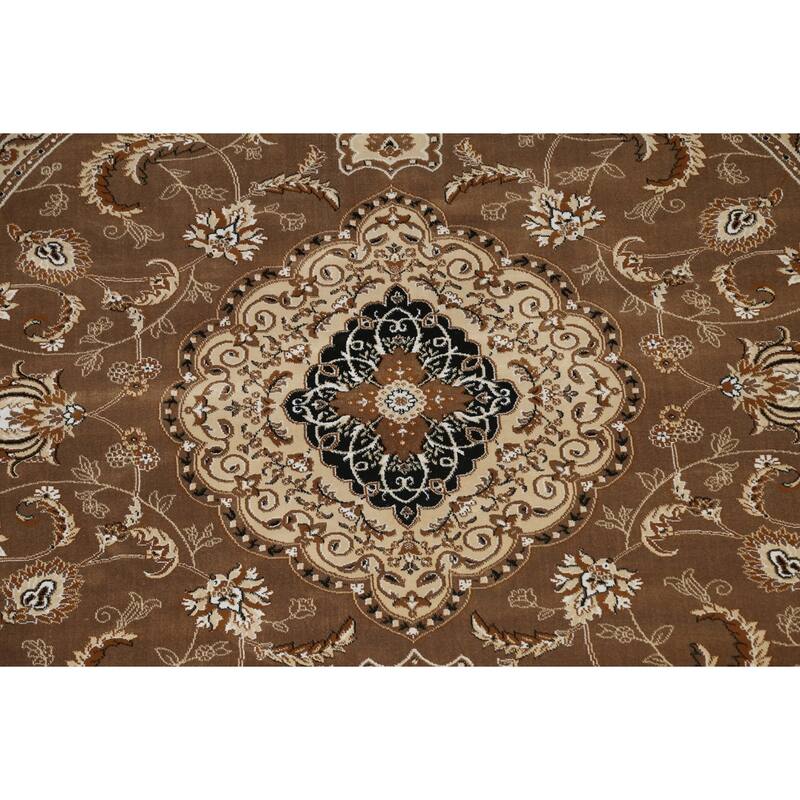 Traditional Brown Floral Oriental Tabriz Area Rug Turkish Carpet