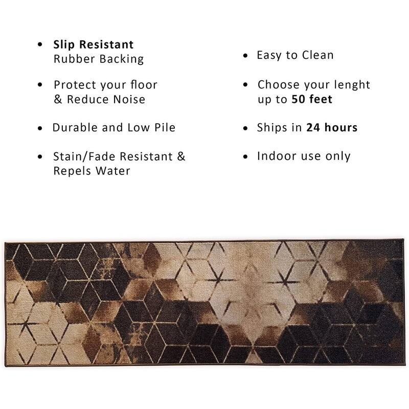 Custom Size Cubes Abstract 26 Inch Wide Non-Slip Stair Runner Rug