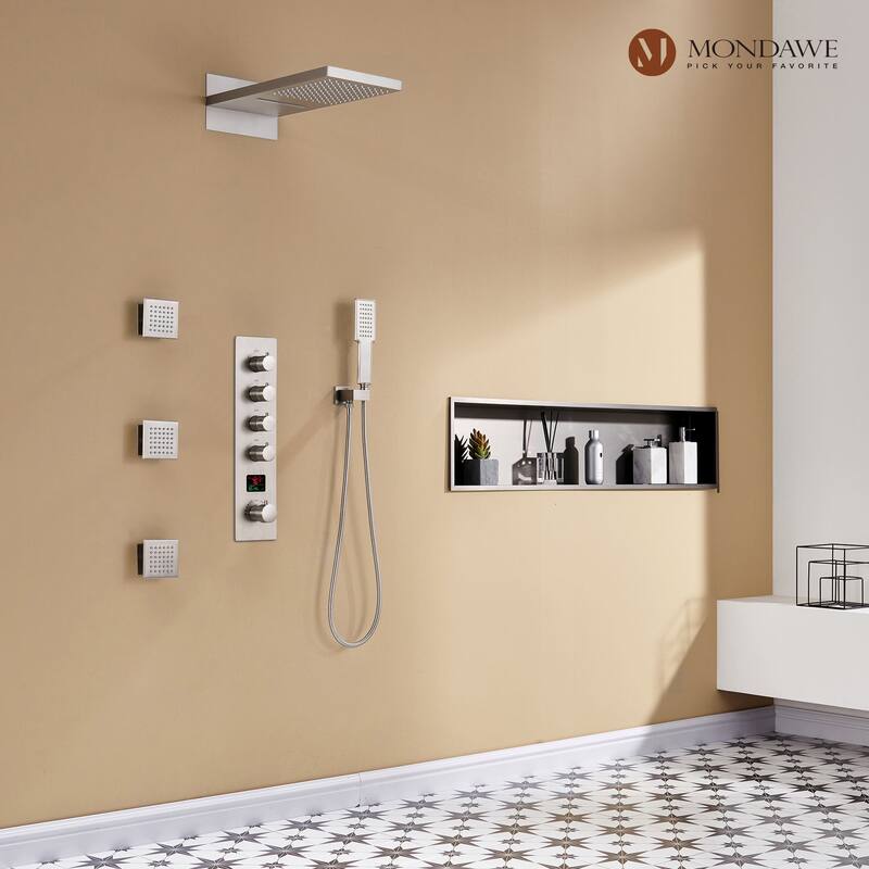 22 Inch Wall Mounted Thermostatic Shower System Temperature Digital Display Shower Faucet Set