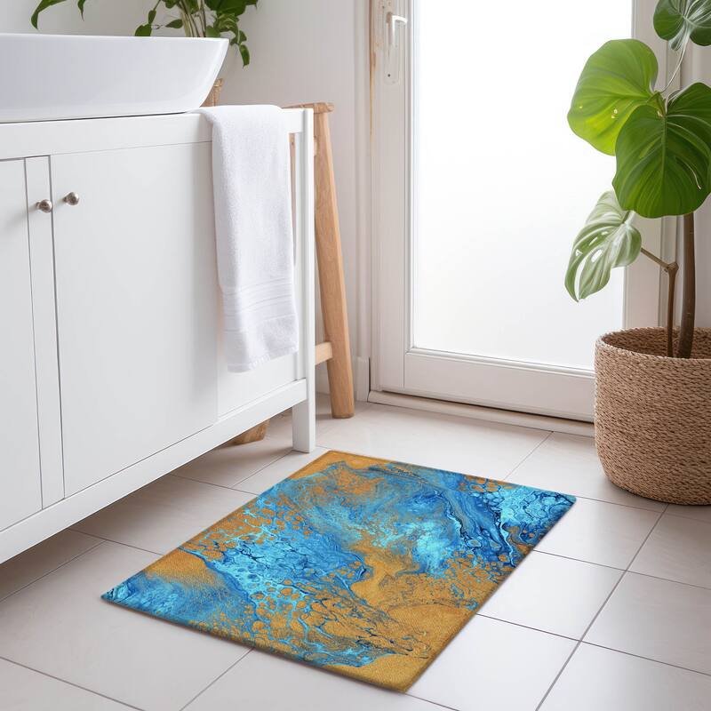 Premium Washable Super Soft Abstract Contemporary Mayfield Rug - Blue - 1' 8" x 2' 6" - Rectangle