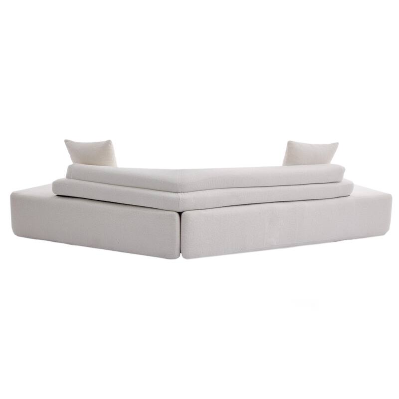 128" Polyester Modular 4-Seater Sectional Sofa with Boucle Teddy Fabric, Pocket Spring Support, and No Assembly Required