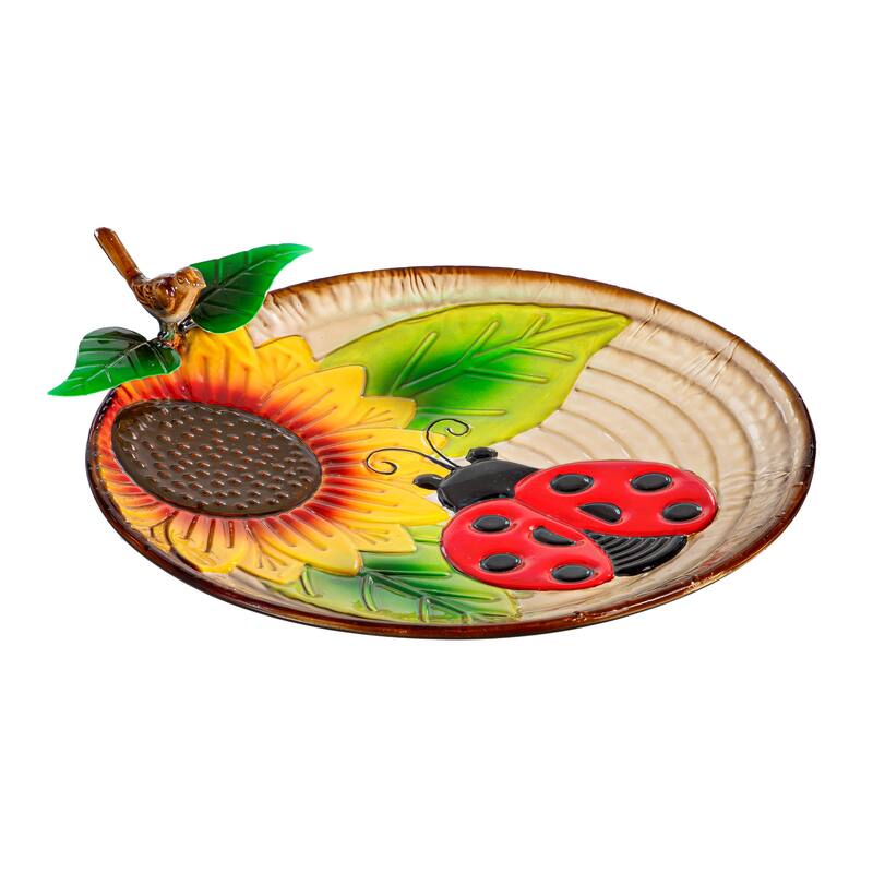 17" Metal Bird Bath, Ladybug & Sunflower