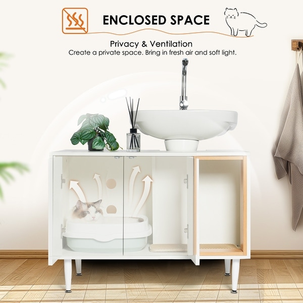 Bathroom sink cabinet with Cat Litter Box enclosure Hidden Litter Pet Washroom with Divider Indoor Cat House for Large Cats Bed Bath Beyond 41002833