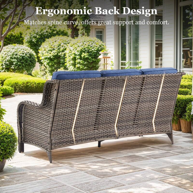 Pocassy Outdoor 6 Inch Sofa Chair Ottoman with Fire Pit Table Set