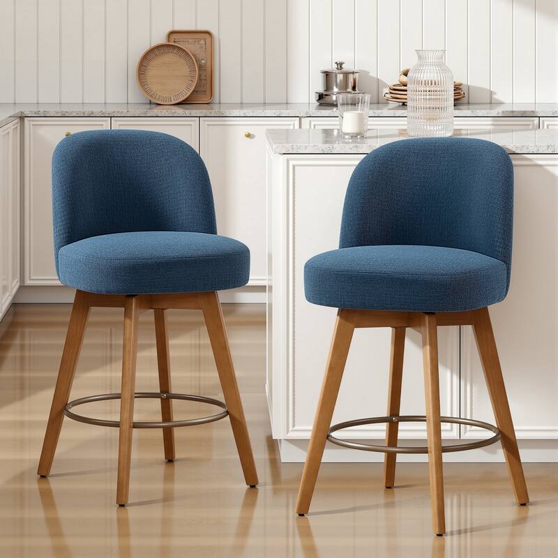 26" Upholstered Swivel Counter Stool With Solid Wood Frame - 37.8"H x 19.7"W x 23.2"D