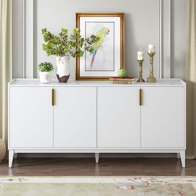 Modern Glossy Wooden Side Cabinet Storage Buffet Cabinet Accent Sideboard with Gold Auminum Handle and Adjustable Shelves