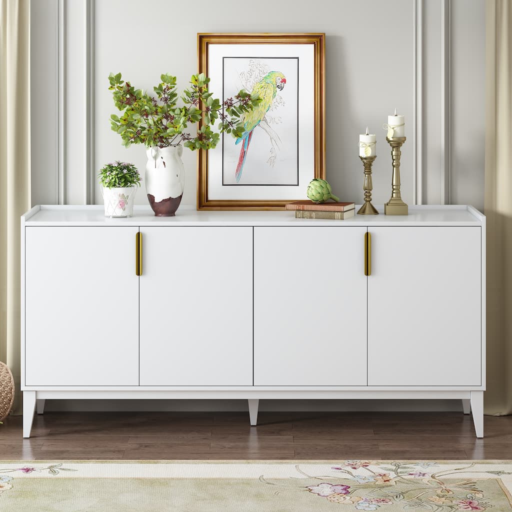 Wooden Storage Cabinet Sideboard with 4 Doors and Adjustable Shelves,for Hallway Entryway Living Room Bedroom