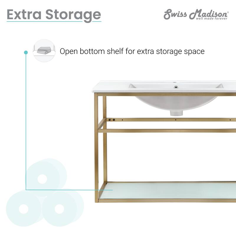 Pierre 30 Single, Open Shelf, Metal Frame Bathroom Vanity
