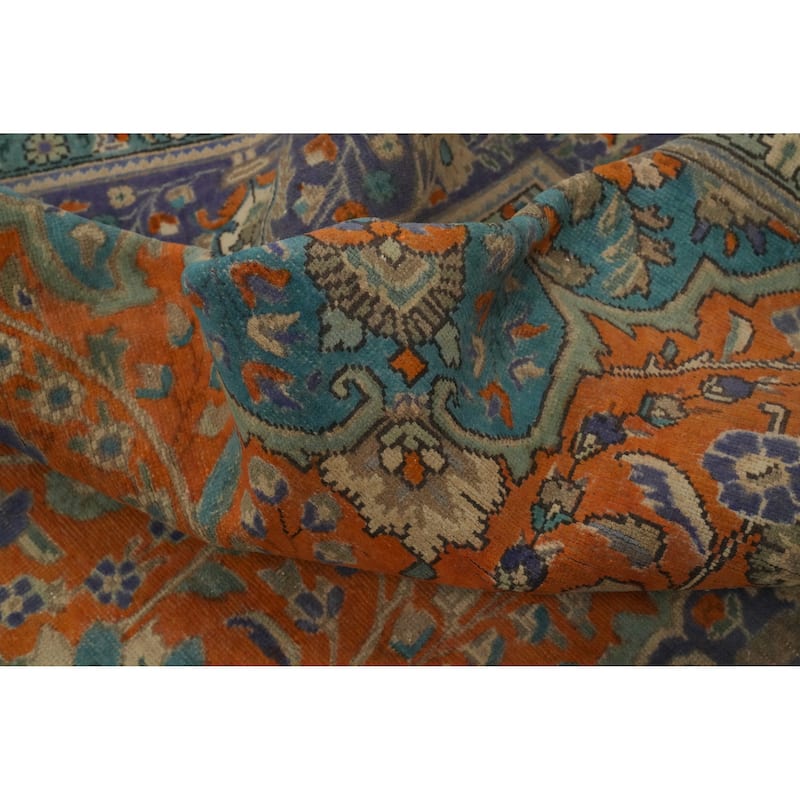 Hand Knotted Oriental 100% Wool Carpet Traditional Floral Oranges & Rust Tabriz Area Rug - 13' 0'' X 9' 10''