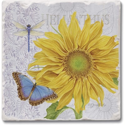 Absorbent Stone Beverage Coasters - Set of 4 - Sunflower - Multi-146