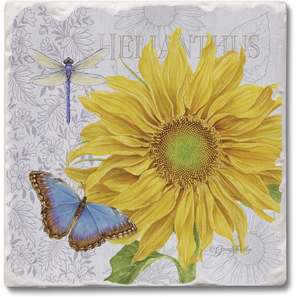 Absorbent Stone Beverage Coasters - Set of 4 - Sunflower - Multi-146