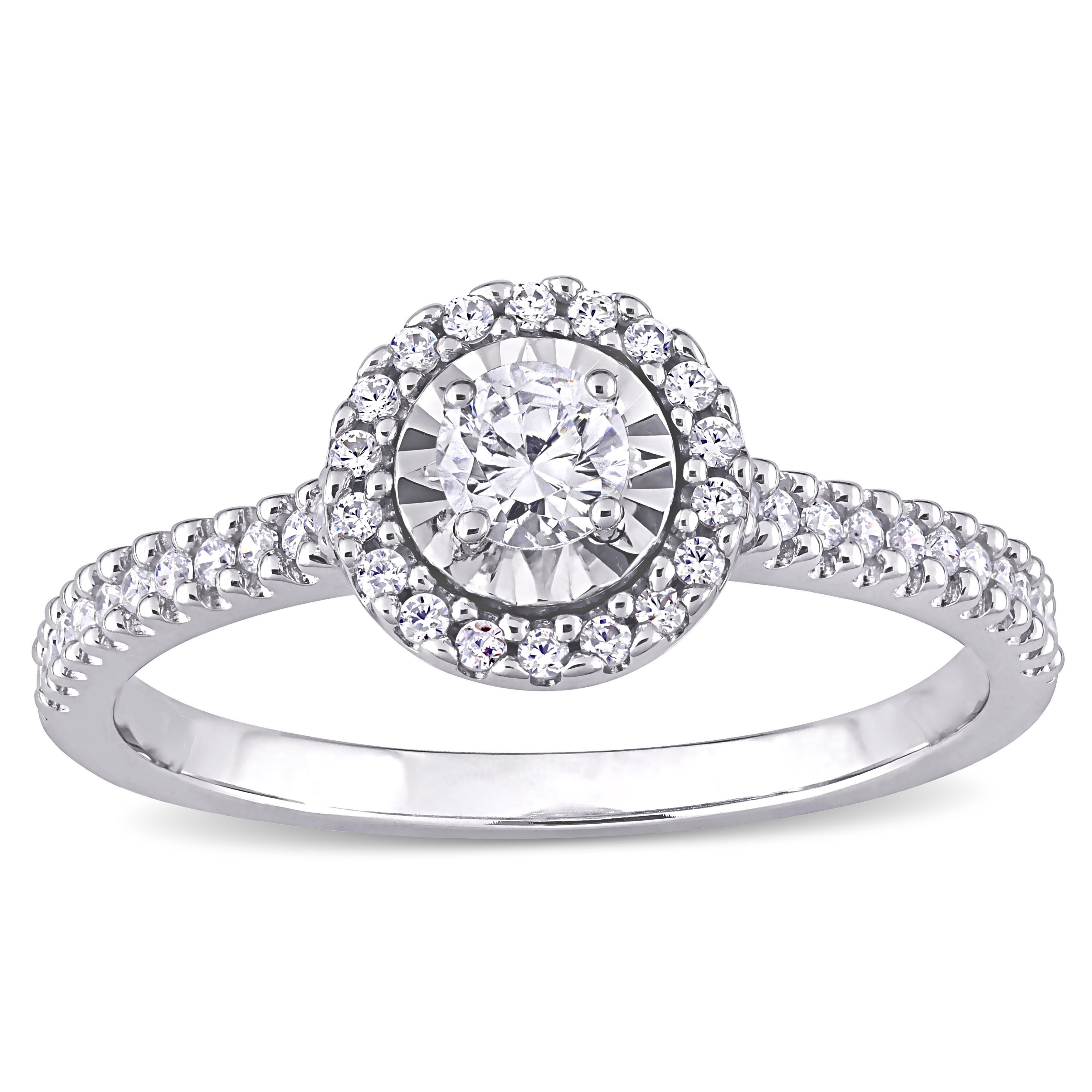 Miadora 10k White Gold 3/8ct TDW Diamond Halo Engagement Ring
