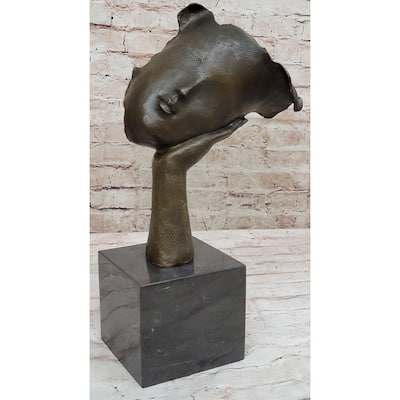 Disembodied Head Resting On Hand Bronze Statue Sculpture Surrealism Abstract Modern Art Dali