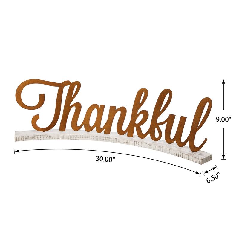 Glitzhome 20"L THANKFUL Word Sign Wooden Table Decor for Fall Thanksgiving