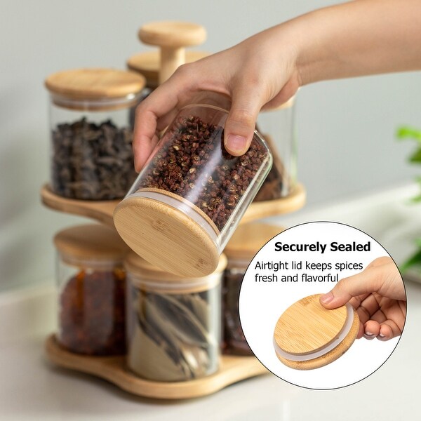 Basicwise Minimalist Two-Tier Bamboo Lazy Susan Turntable with 8