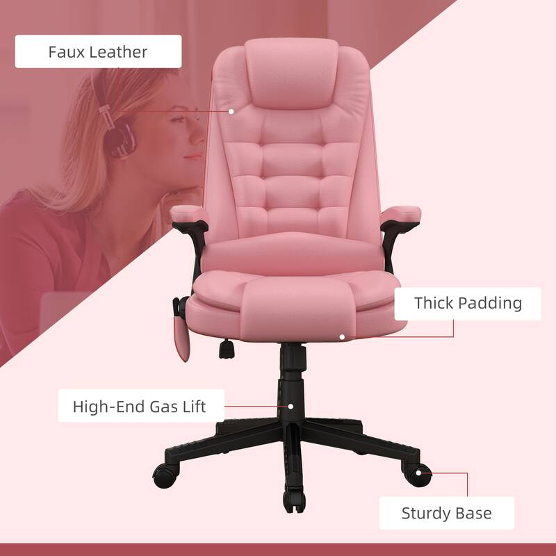 High Back Massage Office Chair with 6 Vibration Points, Heated Reclining Leather Computer Chair with Armrest and Remote
