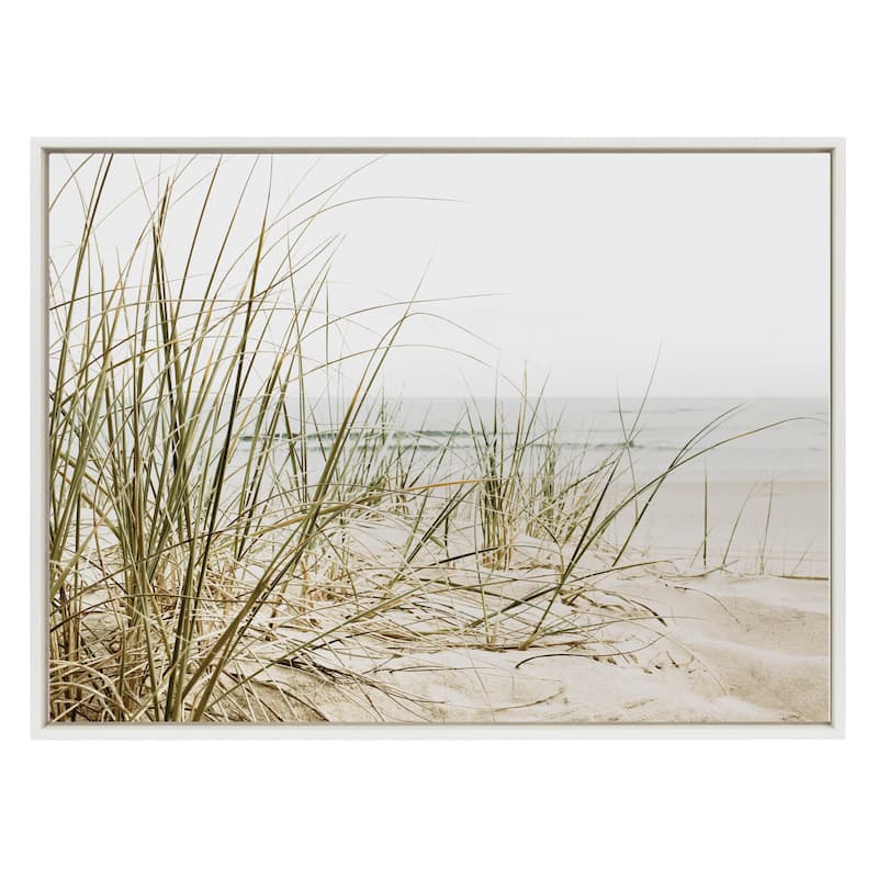 Kate and Laurel Sylvie Calming Beach Grass Framed Canvas by The Creative Bunch Studio