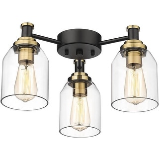3-Light Semi Flush Mount Ceiling Light with Clear Glass Shade - N/A