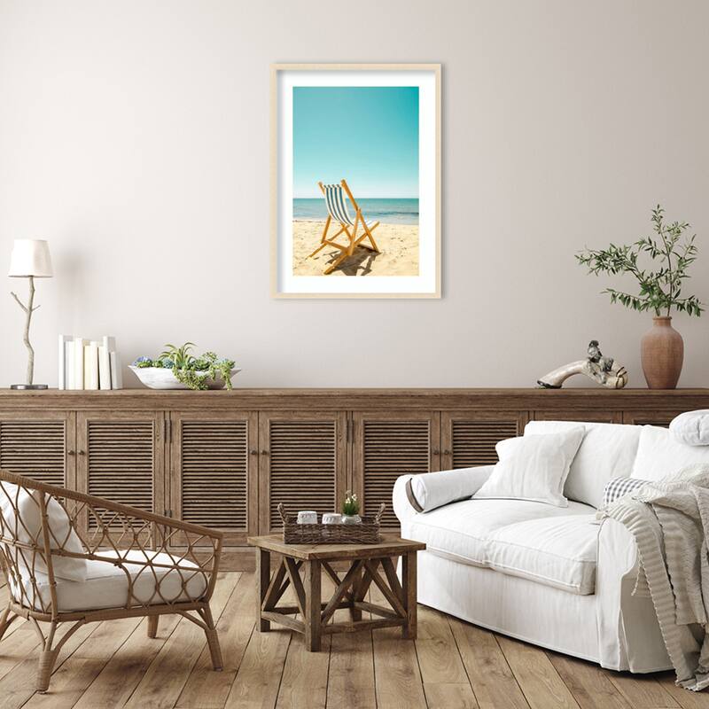 Seclusion by the Ocean by Elena Chukhlebova Wood Framed Wall Art Print - Woodgrain Stripe Blonde