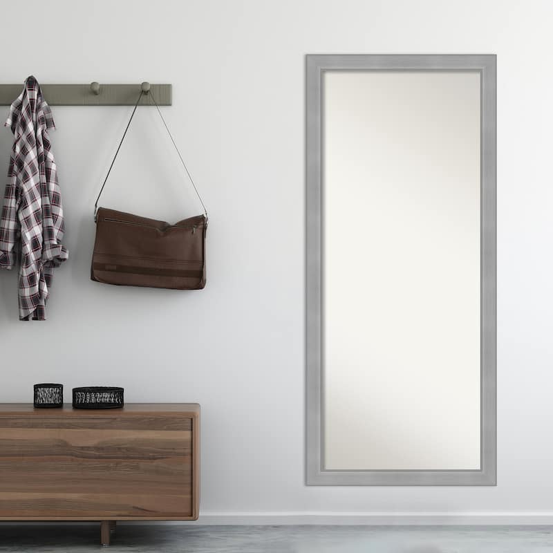 Non-Beveled Wood Full Length Floor Leaner Mirror - Vista Brushed Nickel Narrow Frame