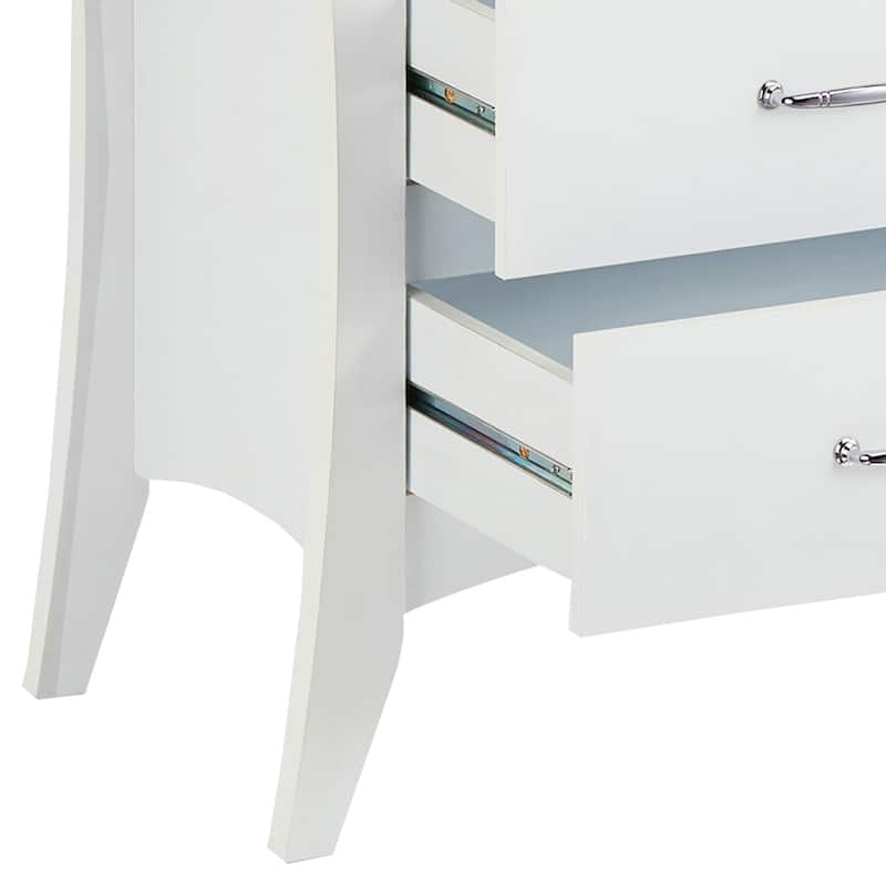 White 2-Drawer Wooden Nightstand with Safety Stop