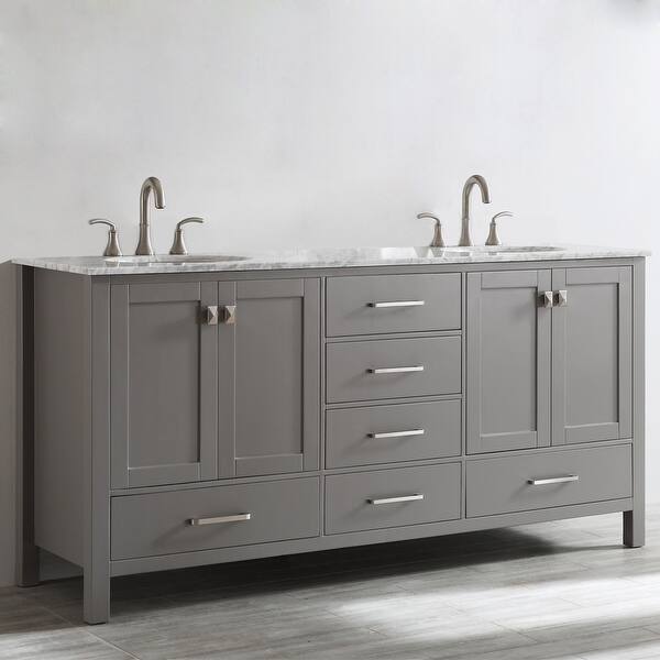 Gela 72 Inch Grey Double Vanity With Carrera White Marble Top On Sale Overstock 10601778