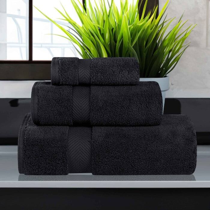 Superior Soft & Absorbent Zero Twist Cotton 3-piece Towel Set - Black