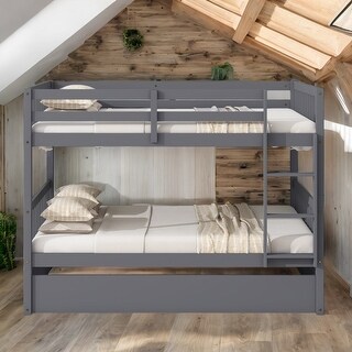 Rubber Wood 2 In 1 Full Over Full Bunk Bed with Twin Size Trundle,Convertible to 2 Full Size Beds