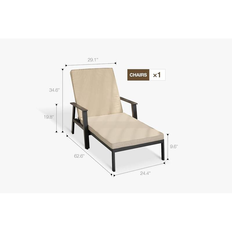PURPLE LEAF Adjustable Chaise Lounge - Thick Cushioned Outdoor Recliner with Side Table, for Patio, Beach & Backyard (Khaki)