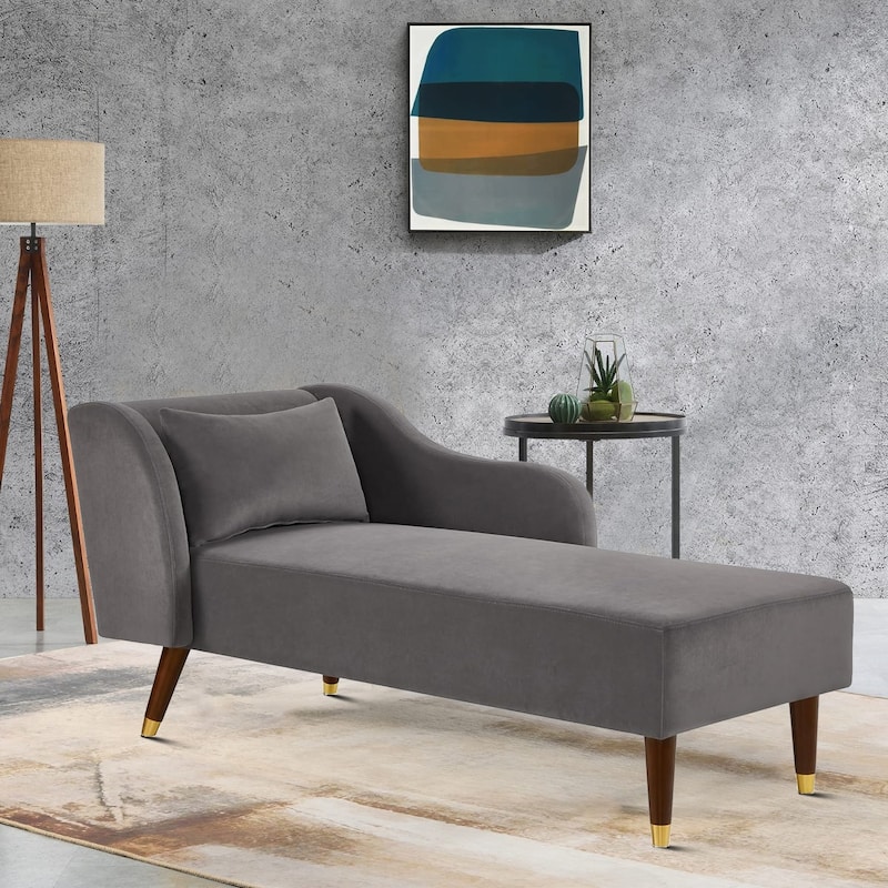 Mid-Century Vintage Velvet Upholstered Leisure Chaise Lounge with a Pillow - Grey