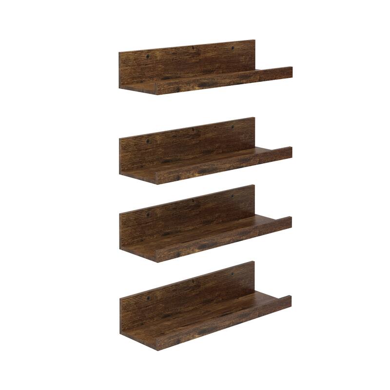 Homy Casa U-Shaped Wall-Mounted Floating Shelf Set of 4, Black & BR