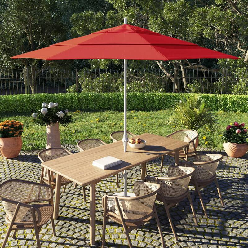 California Umbrella 11' Rd. Alum/Fiberglass Rib Patio Umb,Crank Lift/Collar Tilt, Dbl Wind Vent, White Finish, Sunbrella Fabric - Jockey Red