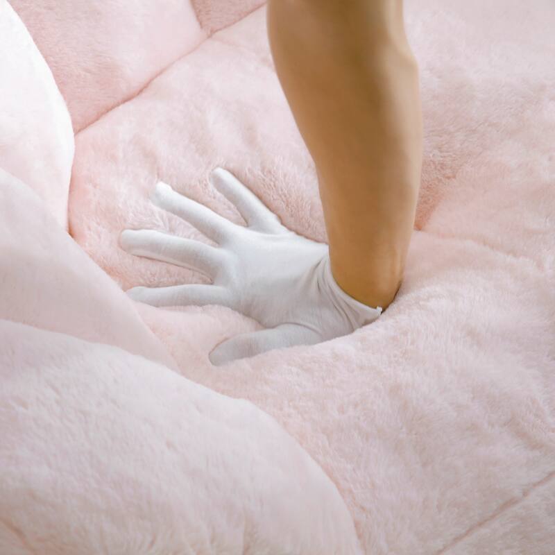 Faux Fur Bean Bag Chair with Ottoman, Giant Bean Bag Chairs for Adults, Shell-Shaped Lounge Floor Sofa with Filler