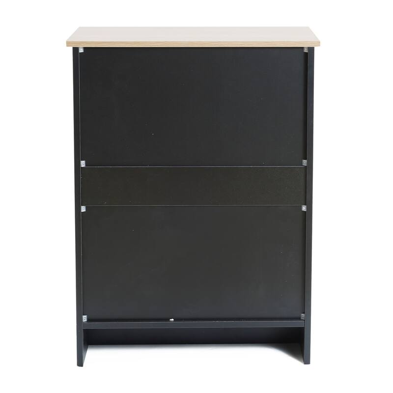 Black and Brown Wood 3-Drawer Rattan Chest