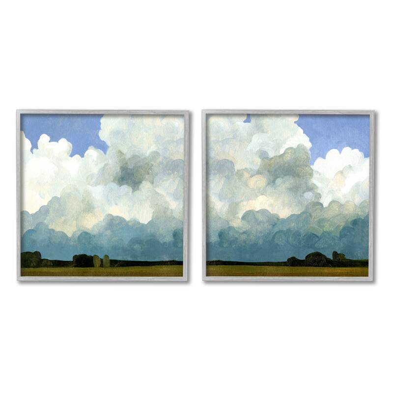 Stupell Fluffy Clouds Countryside Sky Nature Landscape Painting 2 Piece Framed Wall Art, Design by Emma Caroline - Multi - 12 x 12 - Grey