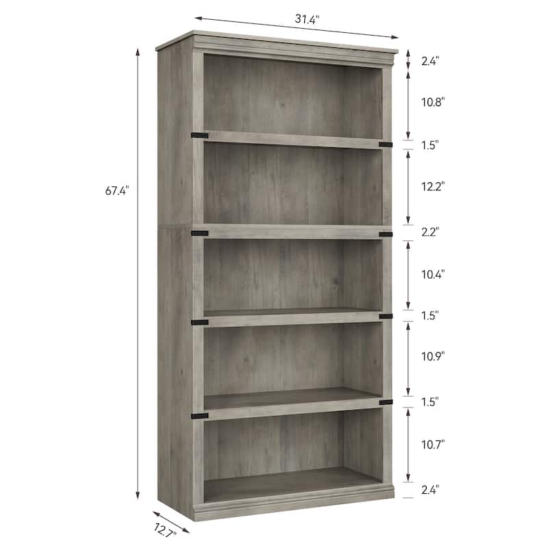 5-Shelf Bookcase, Modern Floor Standing Display Storage Shelves