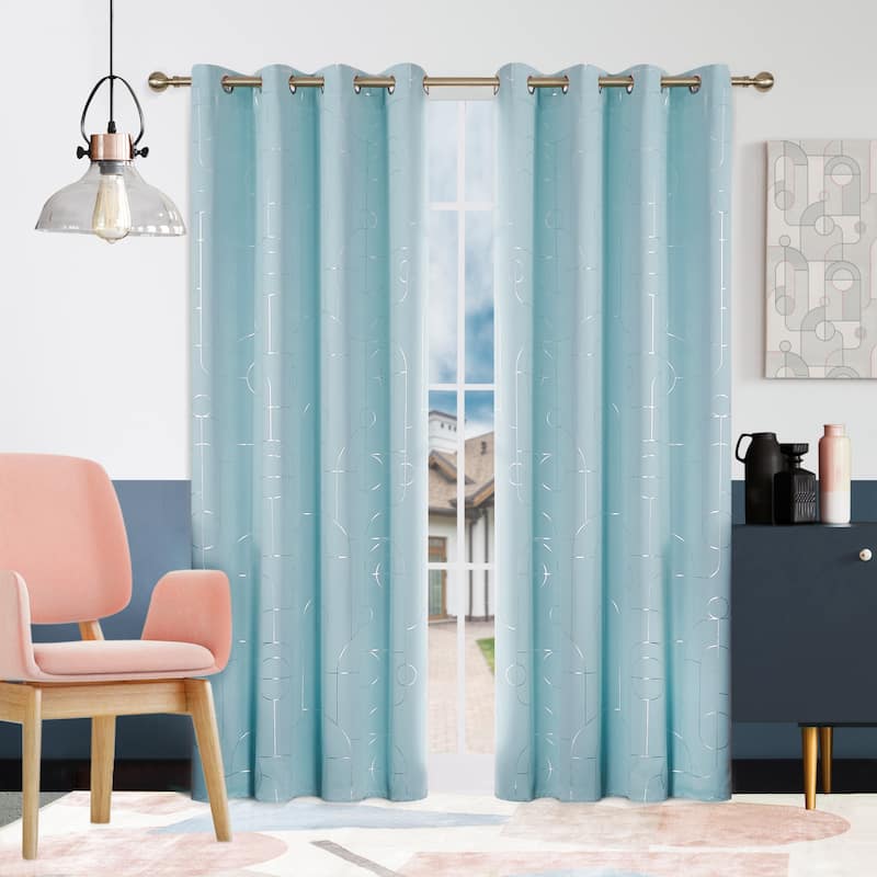 Deconovo Silver Pattern Blackout Curtains Grommet Top (2 Panels) - 52x108 Inch - Sky Blue