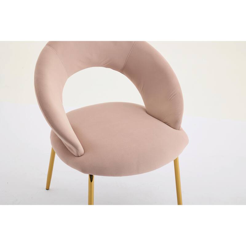 Set of 1 Velvet Dining Chair with Curved Backrest and Gold Metal Legs