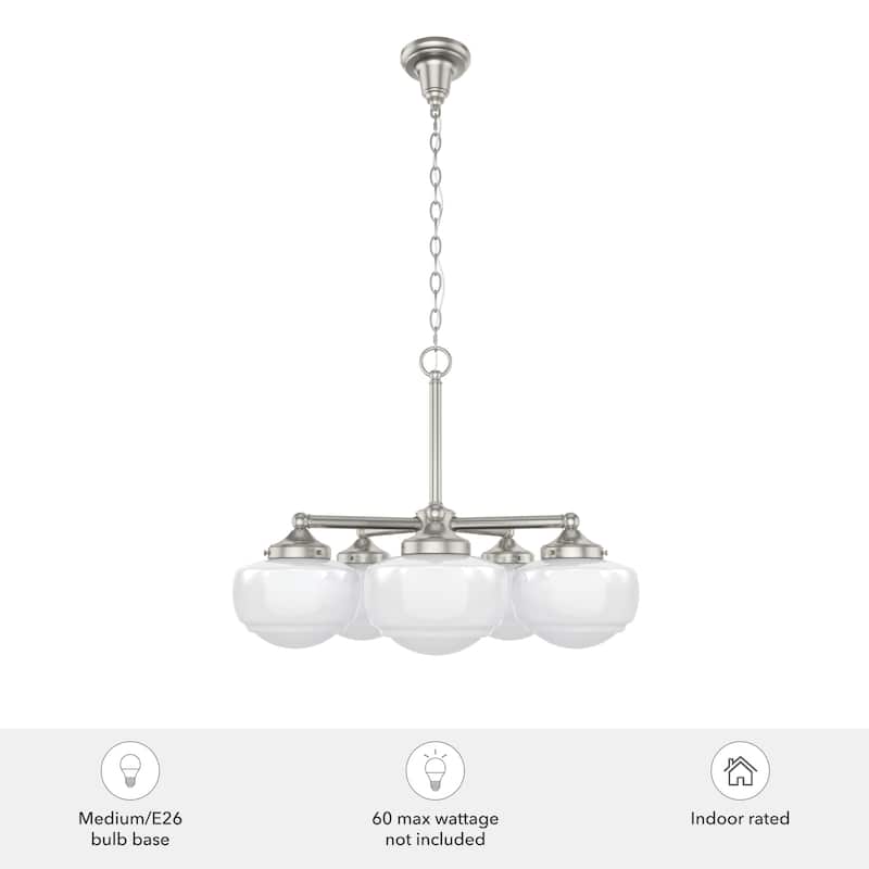 Hunter Saddle Creek Contemporary Schoolhouse Chandelier - Clear or White Glass Globes - Entry, Dining Room, Kitchen Table