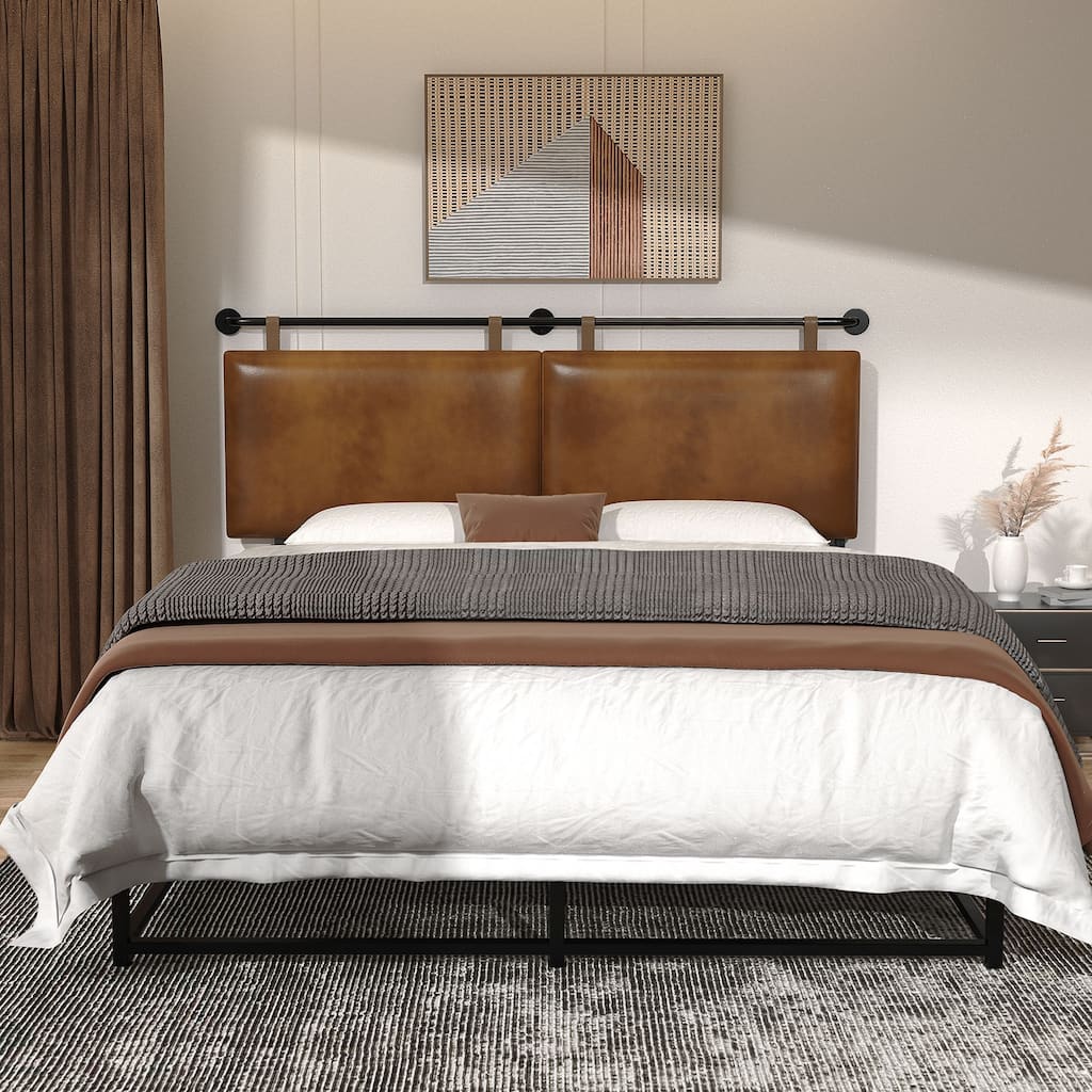 Wayna Modern Wall Mount Hanging Headboard, Faux Leather