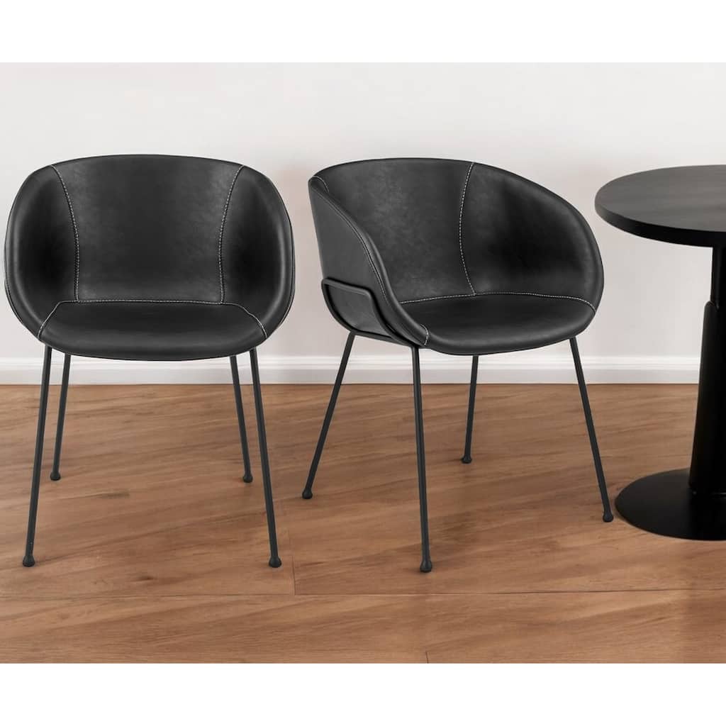 HomeRoots Set of Two Black Upholstered Faux Leather Dining Arm Chairs - 22.05 in. x 29.34 in. x 22.05 in.