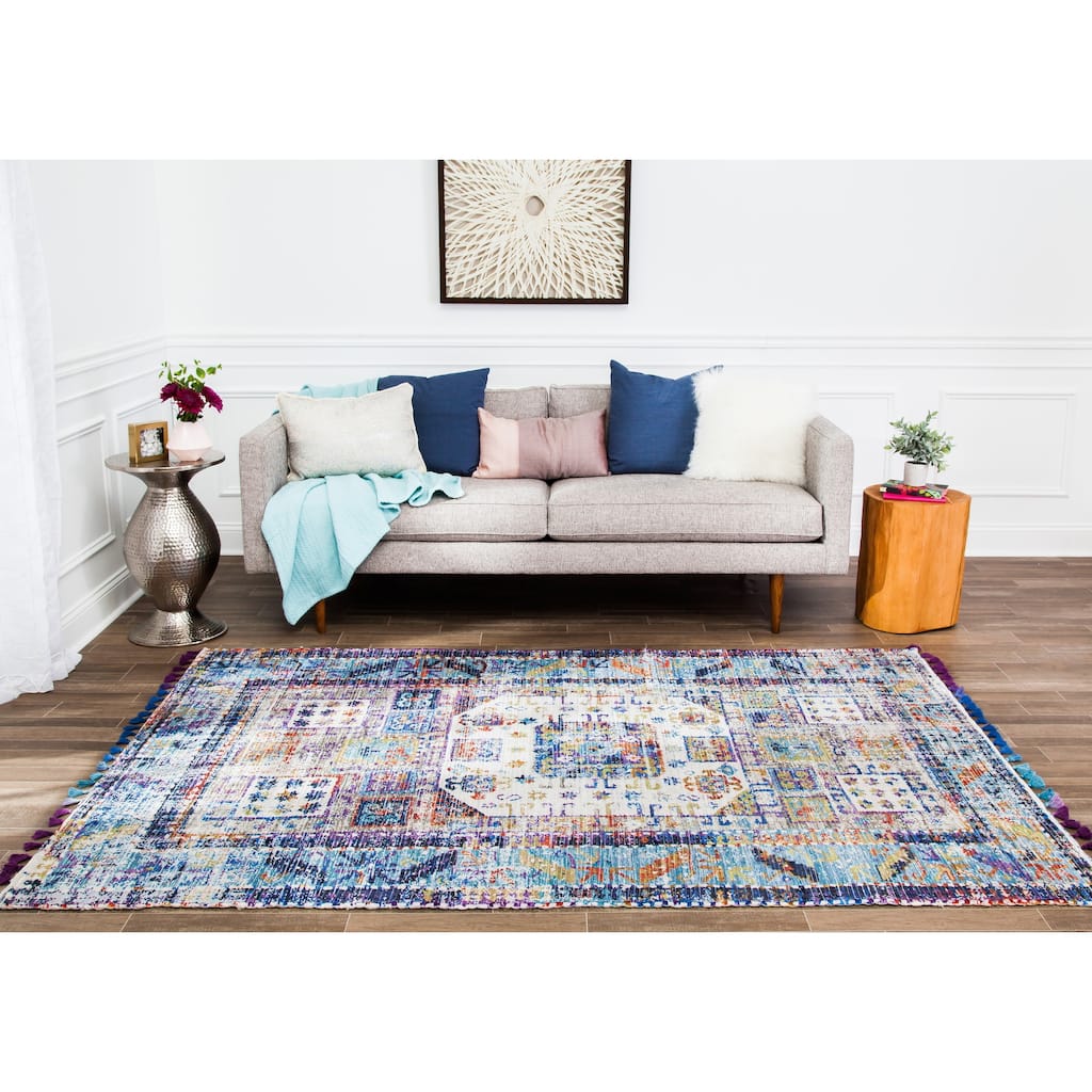 Tarom Distressed Area Rug w/ Multi Fringe