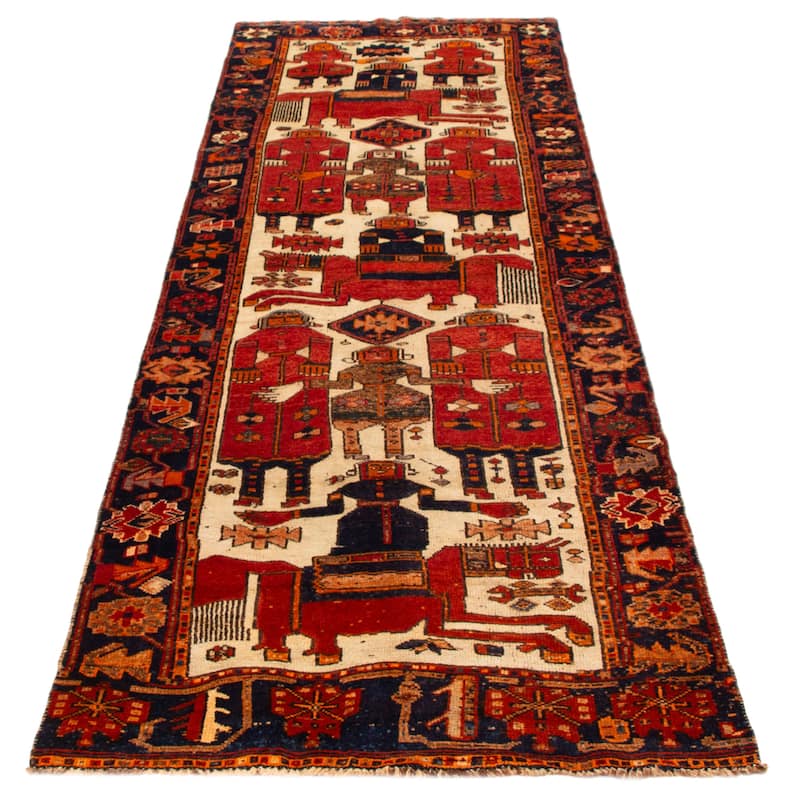 ECARPETGALLERY Hand-knotted Melis Vintage Cream, Red Wool Rug - 4'2 x 12'6